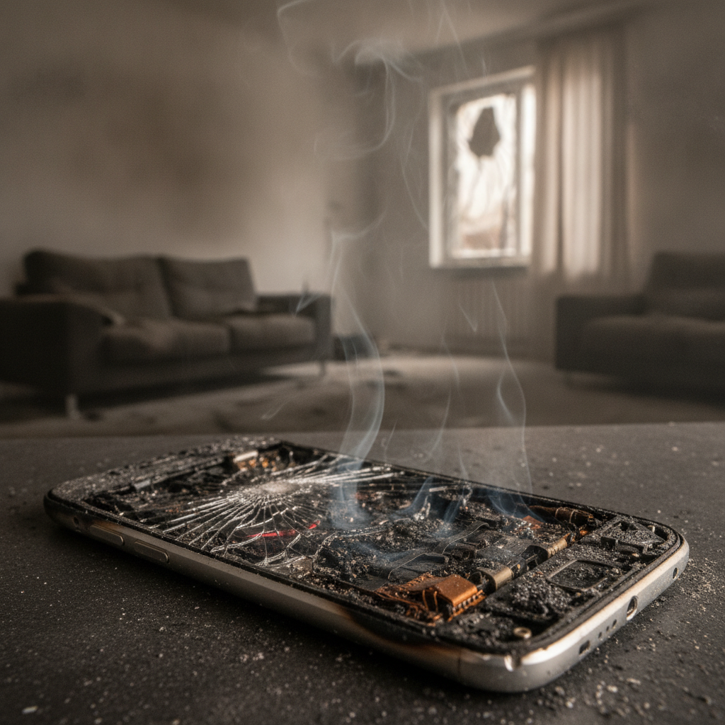 Smoke-damaged computers and electronics being inspected after a house fire as part of Fire Damage Restoration Bloomfield Hills