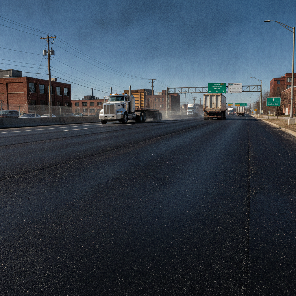 Commercial asphalt paving crew in Lodi NJ installing a heavy-duty parking lot designed for truck and bus traffic