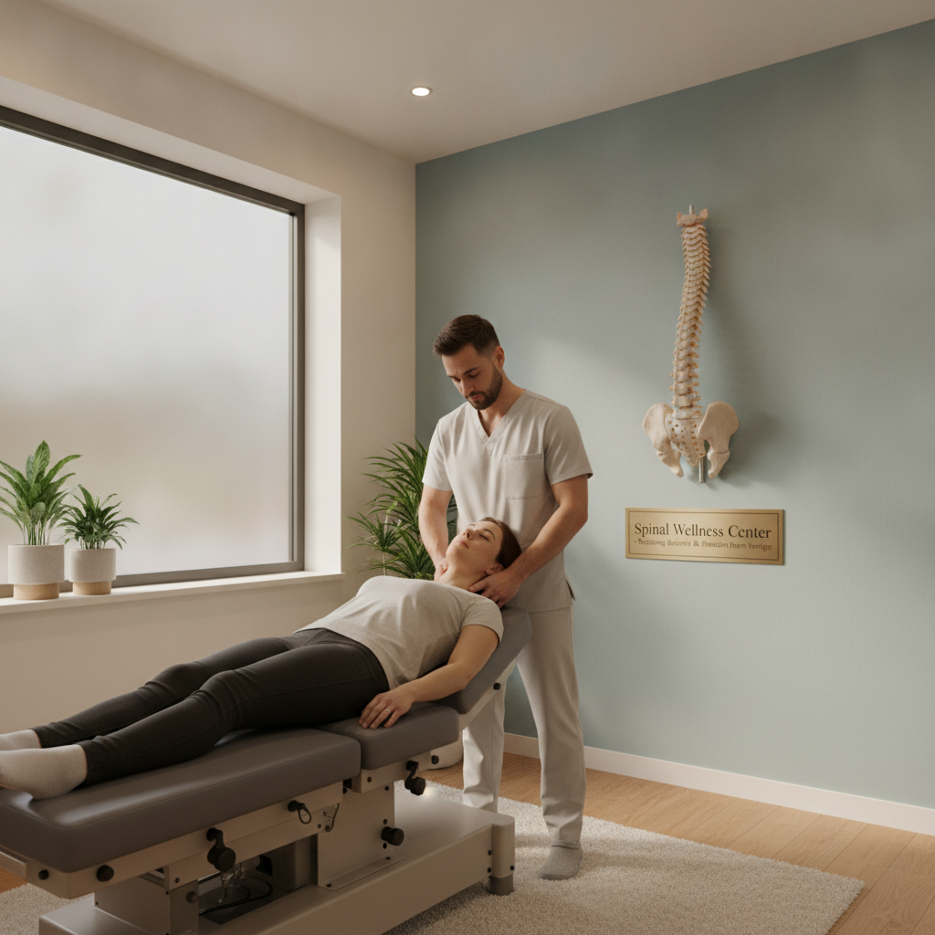 Chiropractor Rochester Hills helping patient with vertigo and balance concerns in a modern clinic setting