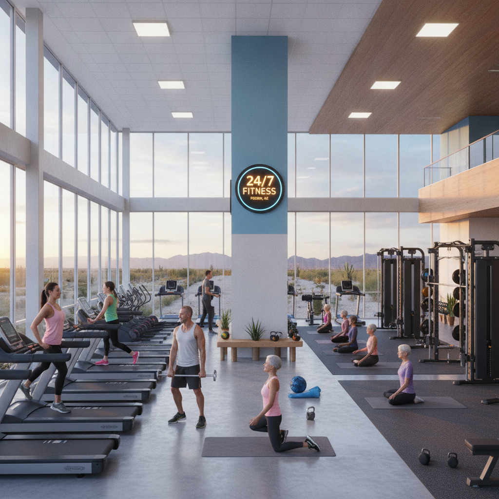 A modern Peoria AZ Fitness Center with 24/7 access, strength equipment, and community spaces