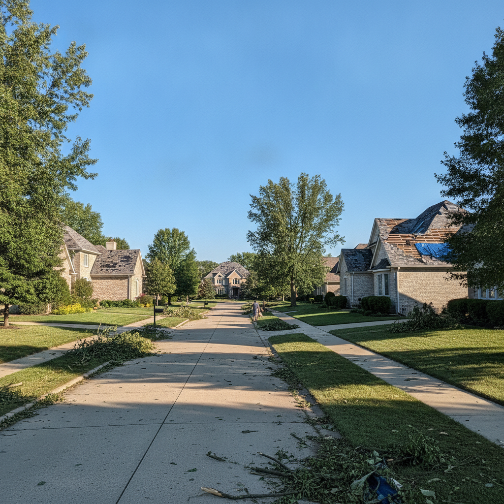 Storm-damaged roof in Bloomfield Hills