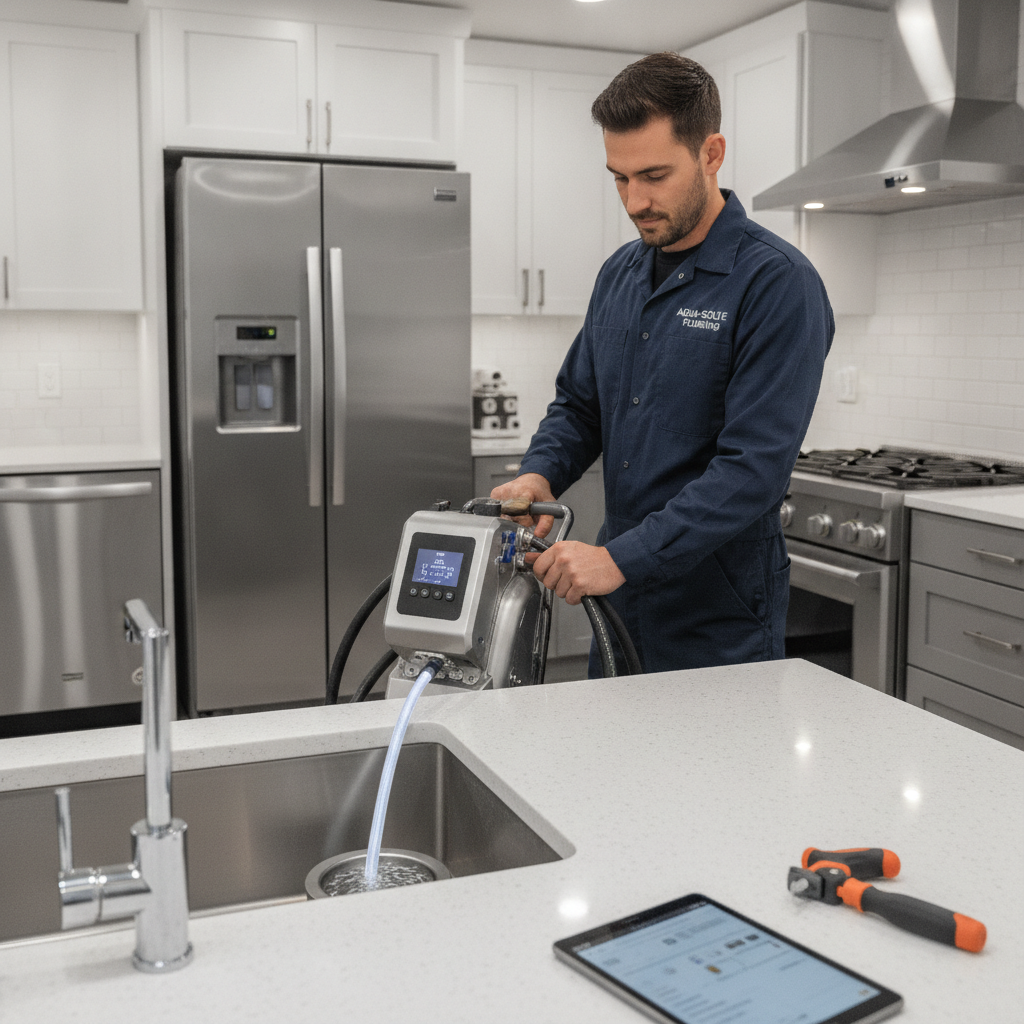 Technician providing drain cleaning service for a local business, plumbing company Sterling Heights MI