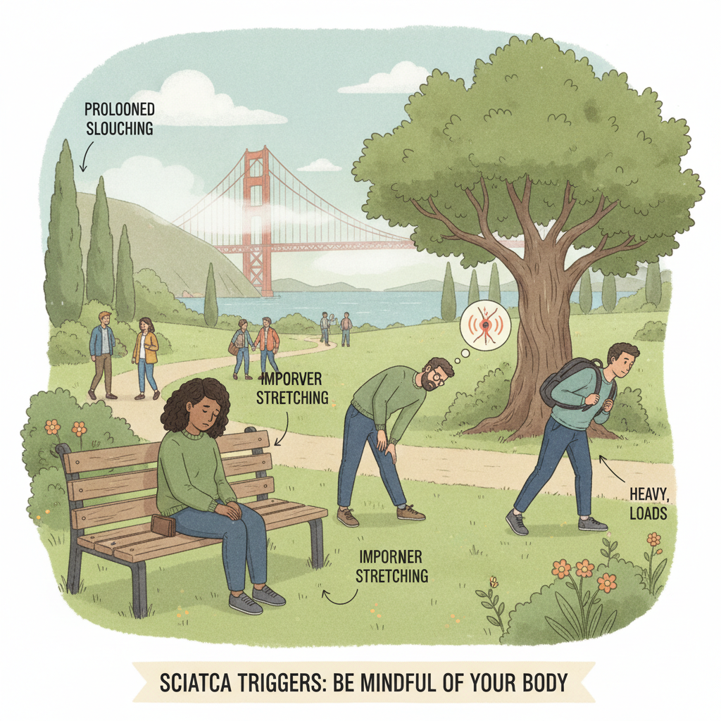 Illustration of a person experiencing sciatica pain with highlighted nerves, ideal for sciatica treatment San Francisco readers