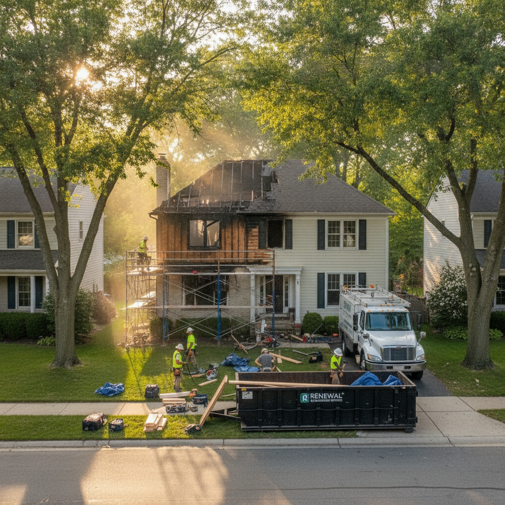 Fire Damage Restoration Bloomfield Hills - Professional team assessing and restoring a fire-damaged home interior
