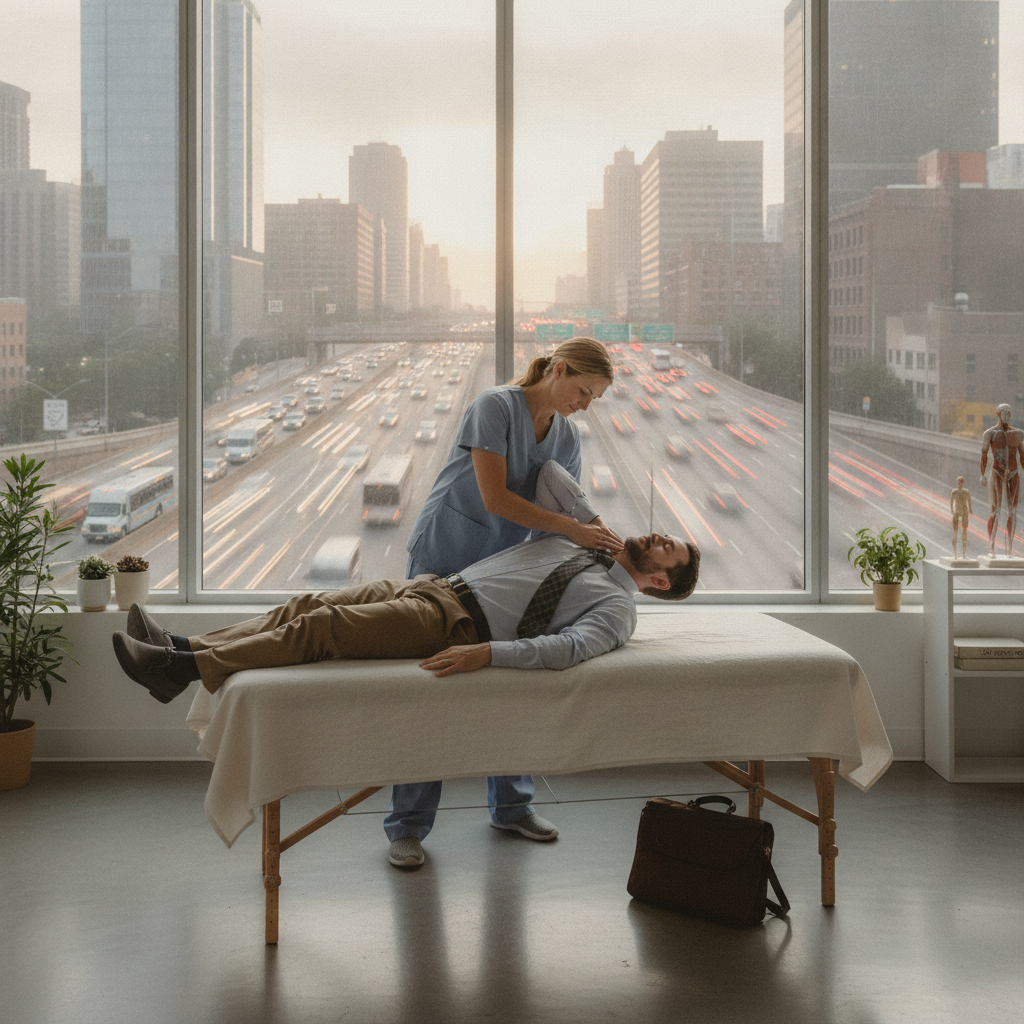 Chiropractor West Des Moines IA helping commuters manage drive-time strain with ergonomic advice and spinal care