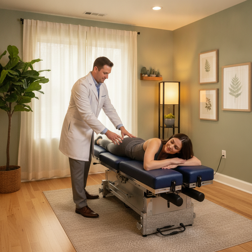 Chiropractor Rochester Hills performing spinal adjustment on patient in a modern clinic