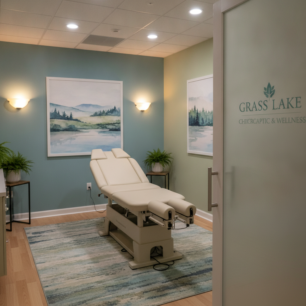 Chiropractor Grass Lake MI clinic with patient receiving spinal adjustment