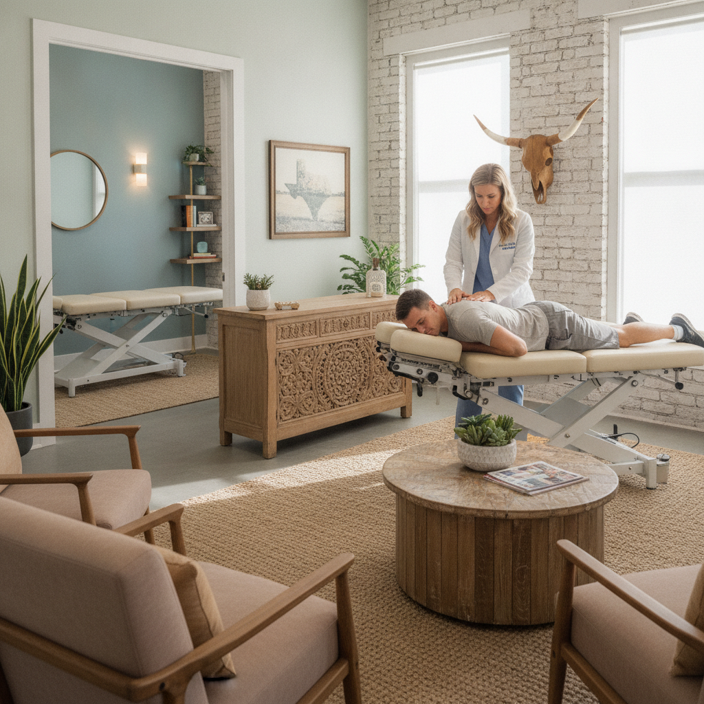 Chiropractor San Antonio TX clinic with patient receiving spinal adjustment in a welcoming office