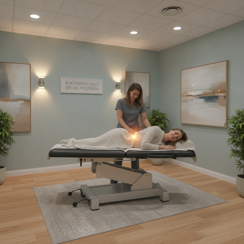 Chiropractor performing spinal decompression therapy for back pain relief Rochester Hills MI