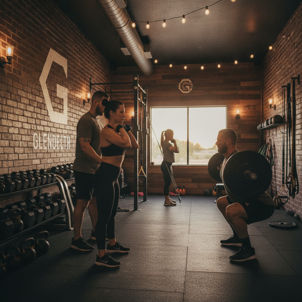 Private training session at a fitness center Glendale AZ with coach guiding serious lifter through strength workout