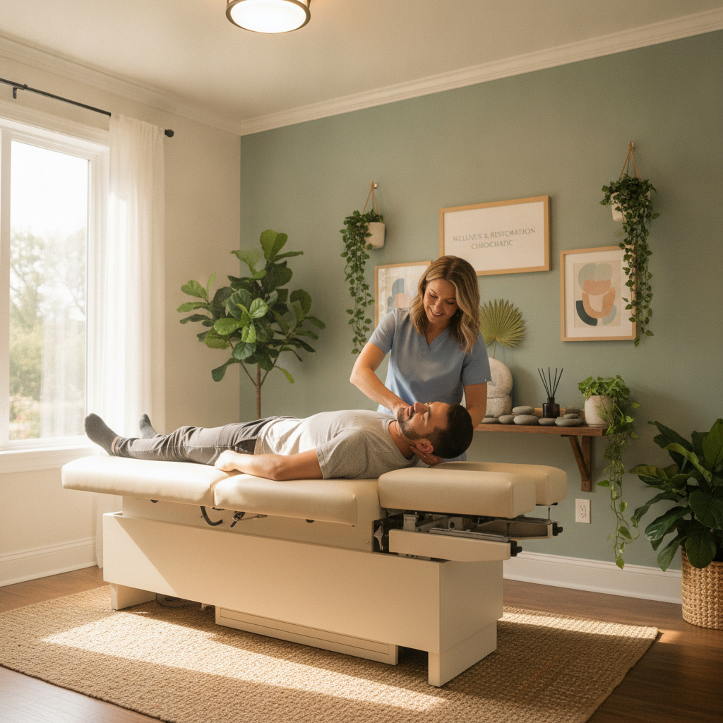 Person receiving gentle neck adjustment in a chiropractic office, chiropractic care San Antonio TX