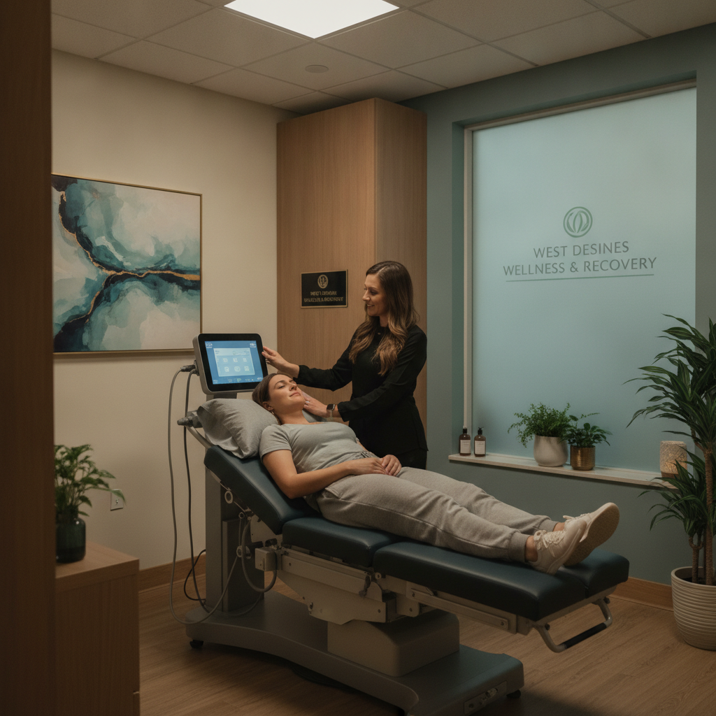 Patient receiving Spinal Decompression Therapy West Des Moines IA in a modern chiropractic clinic