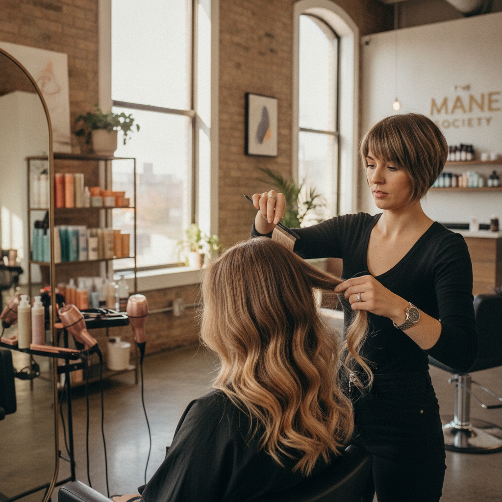 Balayage hair color in a modern NYC salon, vibrant highlights, balayage maintenance tips for NYC hair