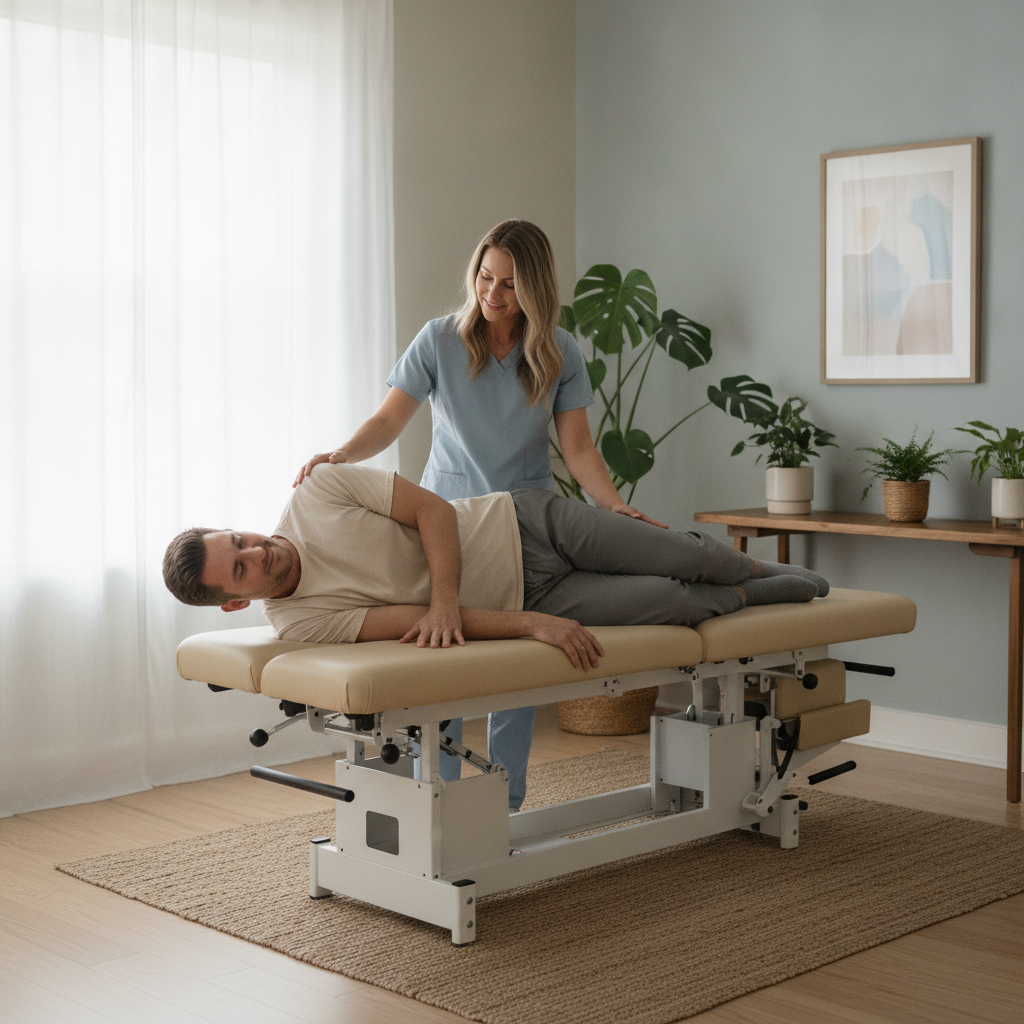 Chiropractor for back pain in West Des Moines IA assessing a patient with a sudden lower back strain