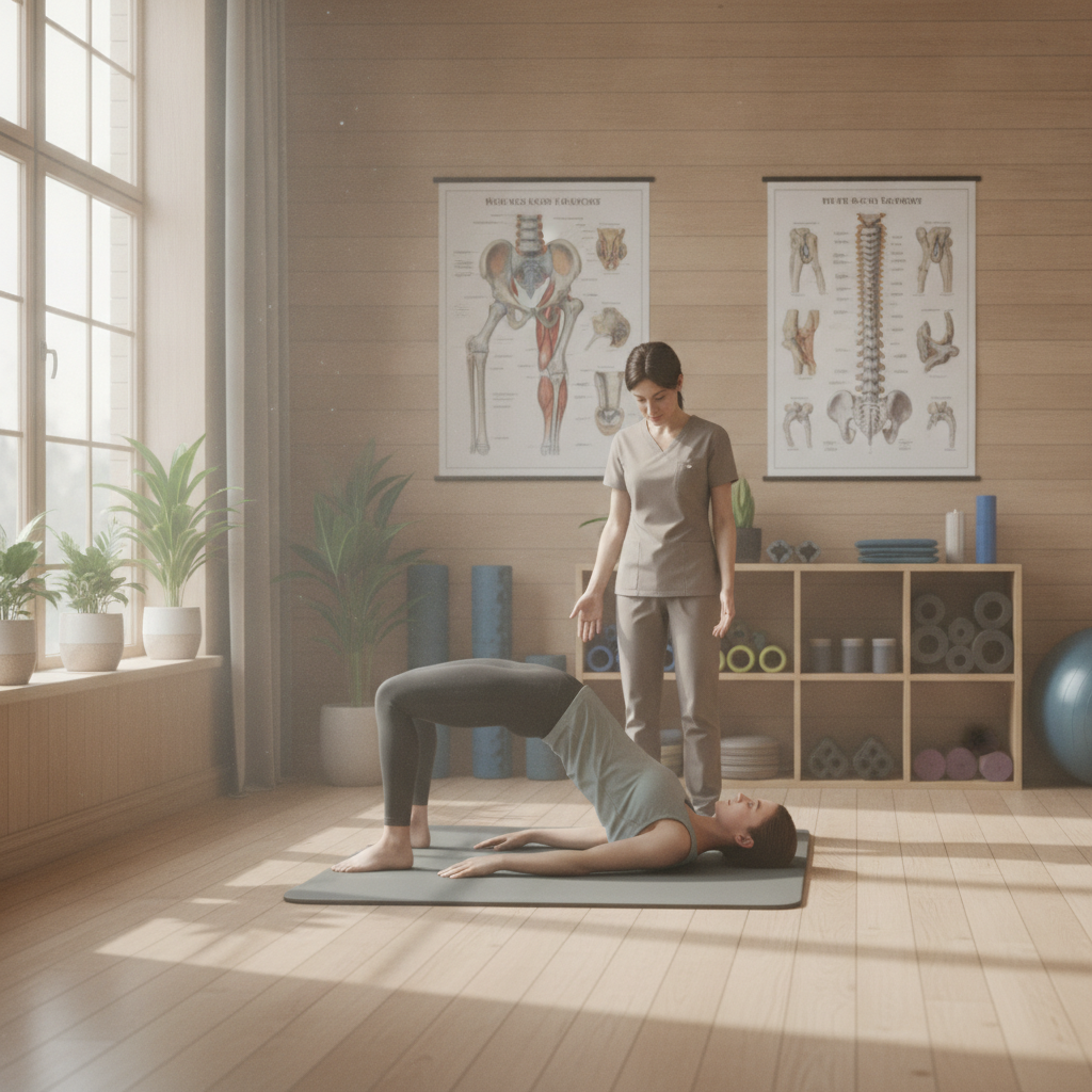 Illustration of a chiropractor assessing hip alignment for back pain relief, chiropractor for back pain West Des Moines IA