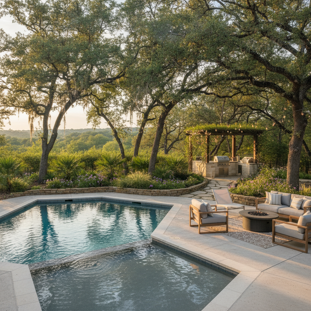 Modern backyard oasis with a remodeled pool, perfect for pool remodeling Austin TX projects