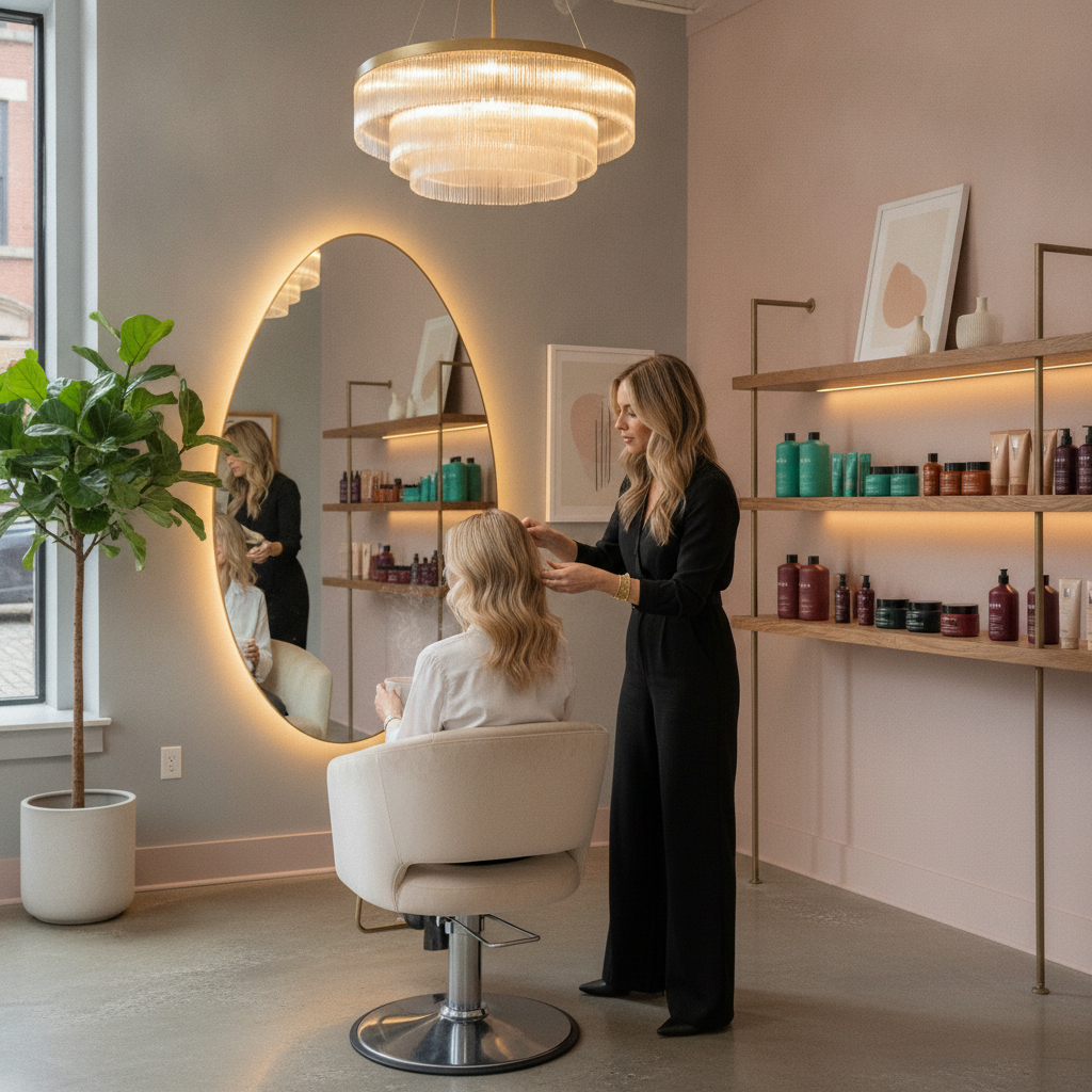 Stylist applying a gloss to freshly lightened blonde hair, an example of modern hair coloring Tribeca clients request