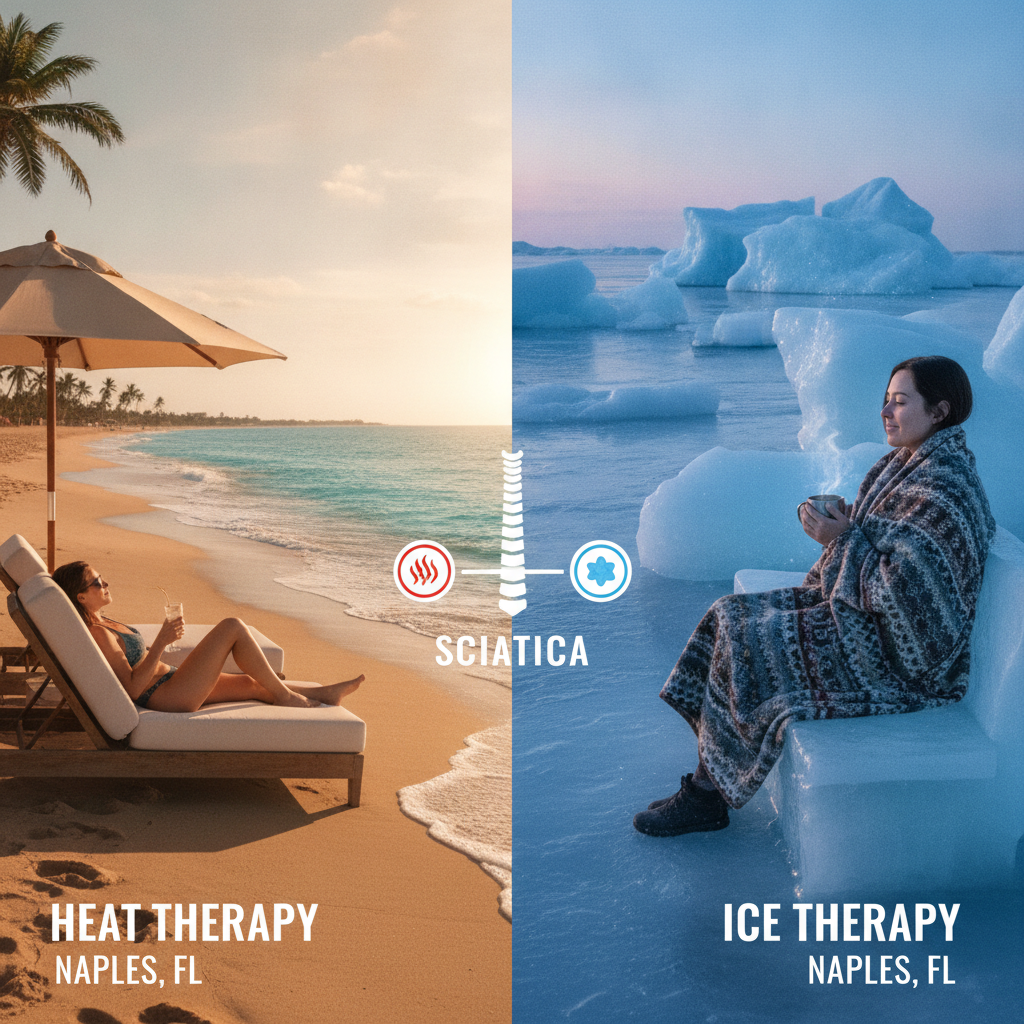 Therapist applying heat and ice packs for sciatica treatment Naples FL