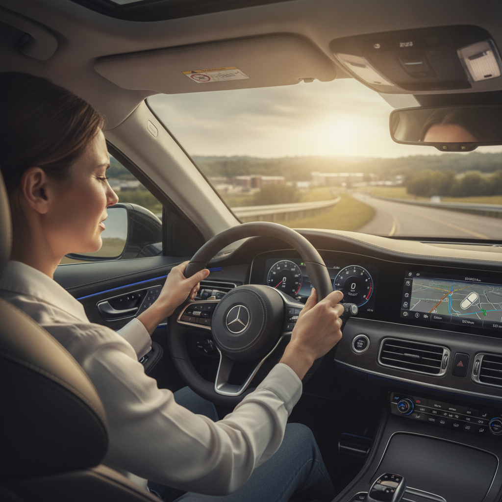 Commuter gripping a steering wheel in traffic, illustrating sciatica treatment Rochester Hills drivers may need after long drives
