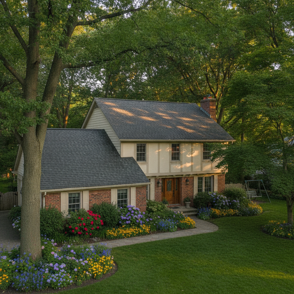 Homeowner inspecting a well-kept shingle roof, illustrating how a roofing company bloomfield hills homeowners trust can extend roof life