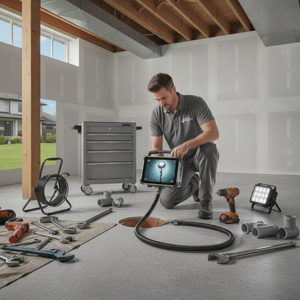Plumber conducting camera inspection for drain cleaning services Sterling Heights MI