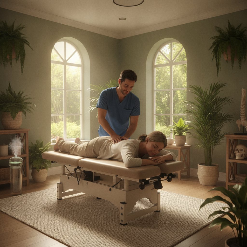 Person receiving gentle chiropractic adjustment after a minor slip, trip, or twist, with Chiropractor West Des Moines IA providing care