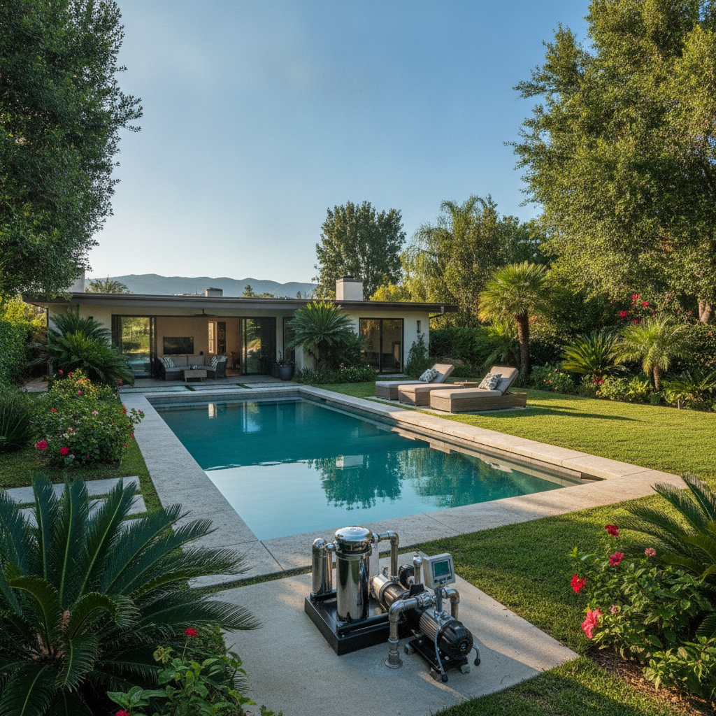 Technician installing modern pool equipment with Pool Equipment Installation Irvine CA in mind