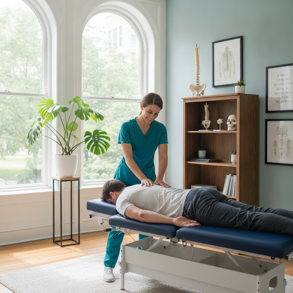 Chiropractor San Antonio TX performing spinal adjustment in a modern clinic with patients