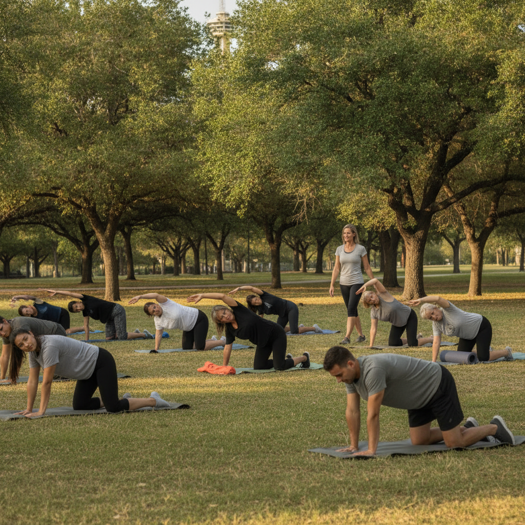Athlete stretching with a physical therapist while planning back pain treatment San Antonio TX after a sports injury