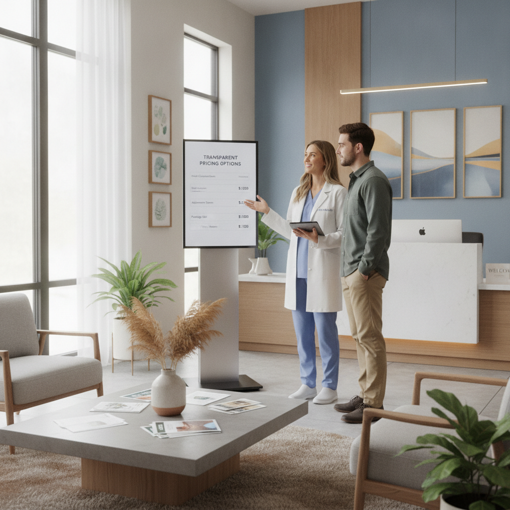 Modern chiropractic office reception area with friendly staff, reflecting transparent Chiropractic Care Mesa AZ pricing and membership plans