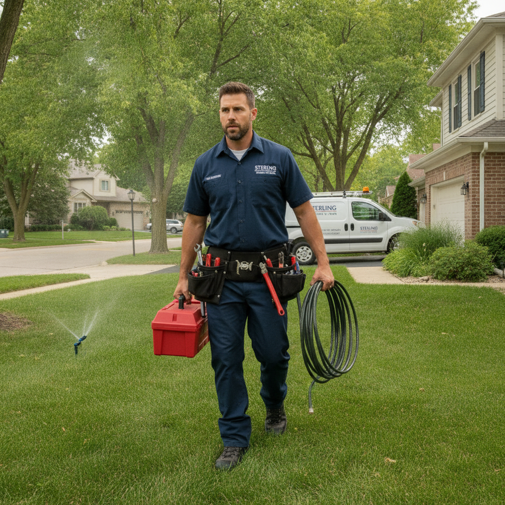 Emergency plumbing company Sterling Heights MI responding quickly to a flooded kitchen in a local home, with professional plumbers using advanced tools