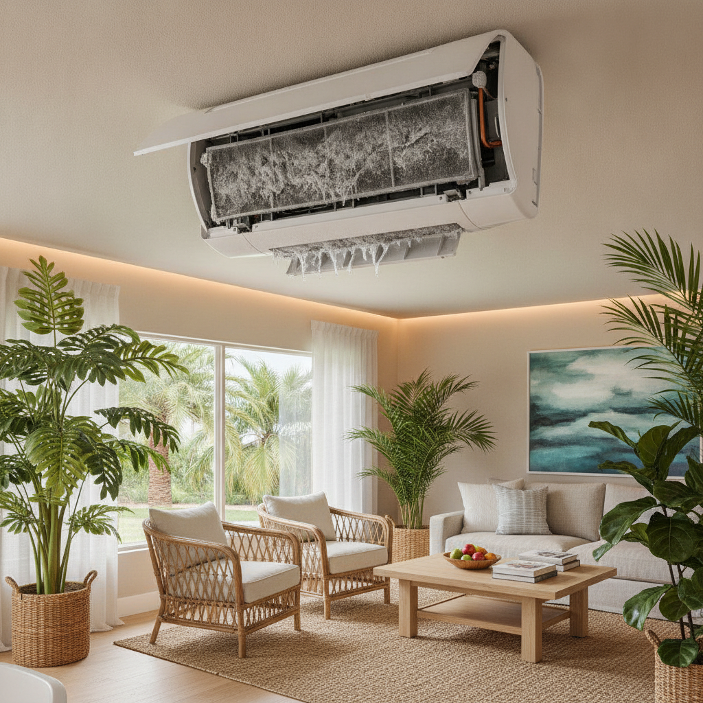 Technician inspecting an air conditioner unit, highlighting AC Repair Palm Harbor FL services