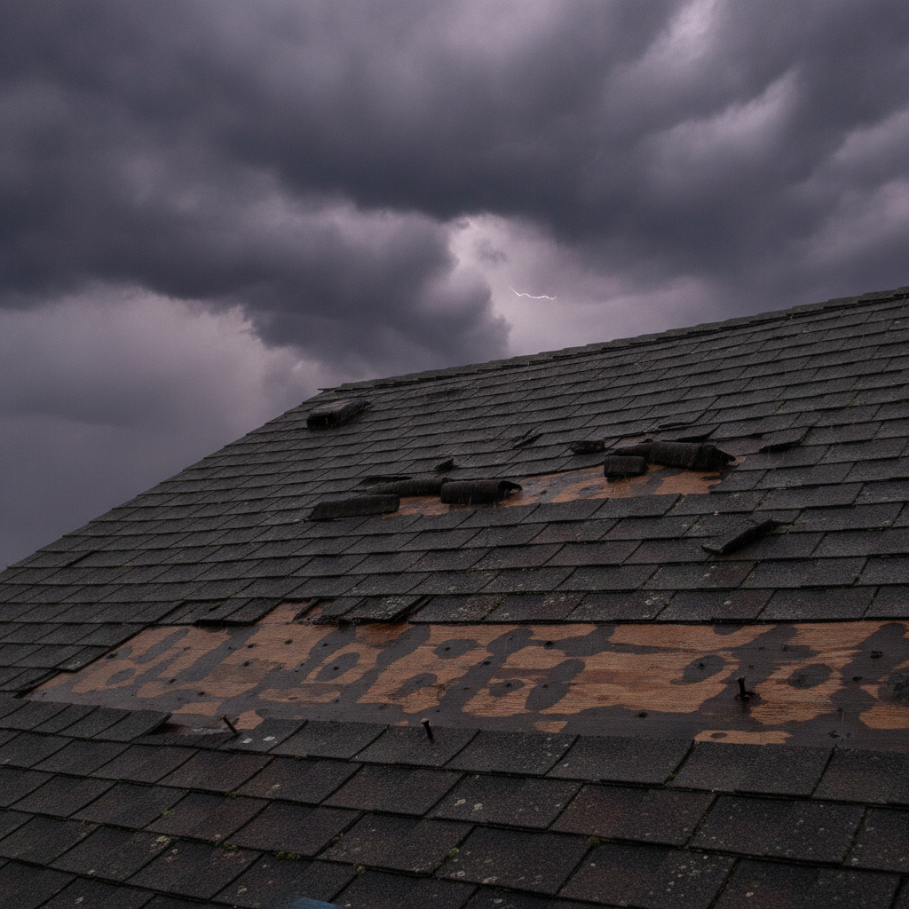 Storm-damaged roof with long-term effects