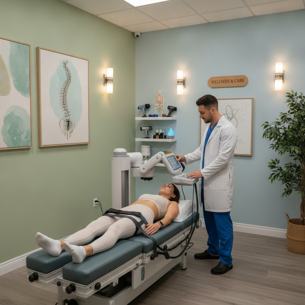 Chiropractor performing spinal decompression therapy in West Des Moines IA clinic