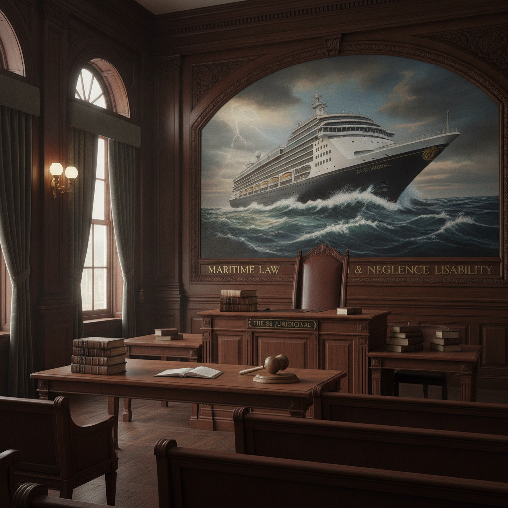 Cruise ship at port with legal documents, symbolizing Cruise Ship Negligence Lawyer issues