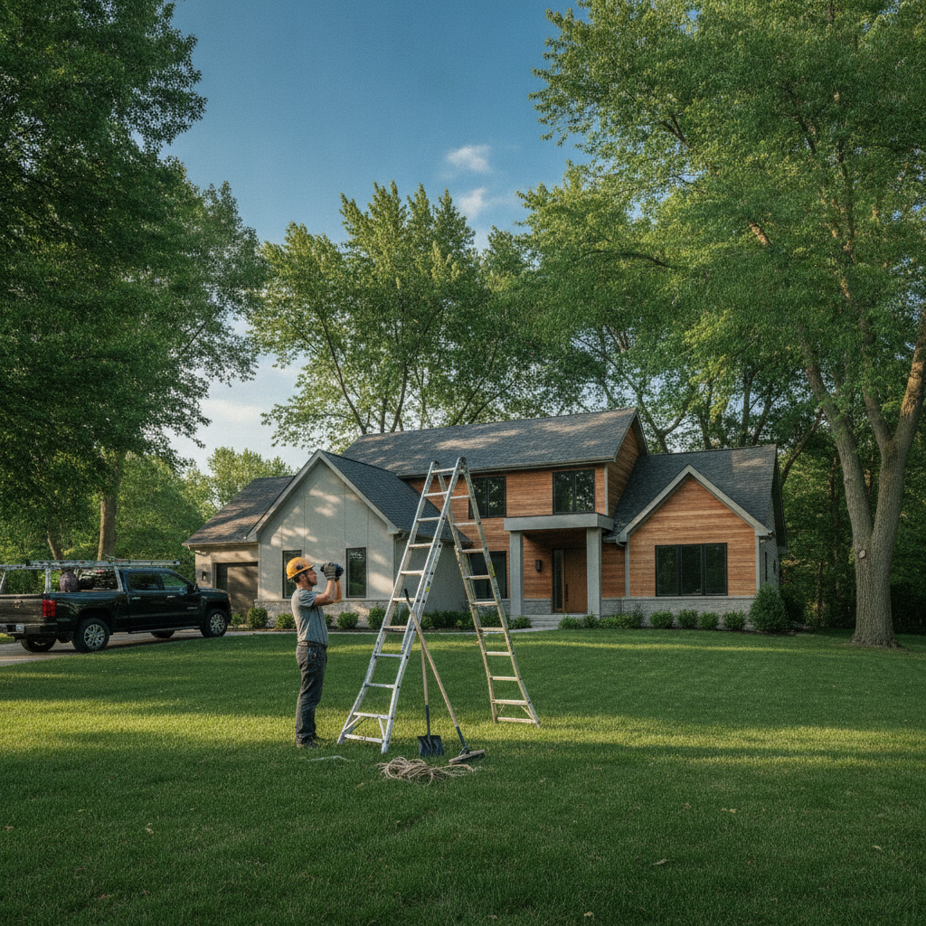Storm-damaged roof in Bloomfield Hills