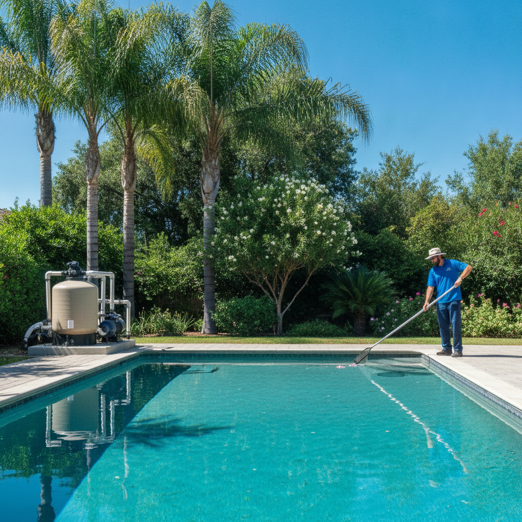 A sparkling clean pool with modern equipment, maintained by a Pool Cleaning Service Rancho Margarita CA expert