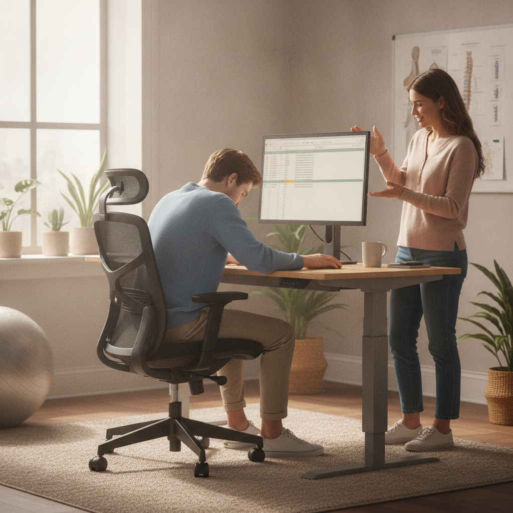 Office worker experiencing back pain at desk, highlighting the need for a Chiropractor for Back Pain Grass Lake MI