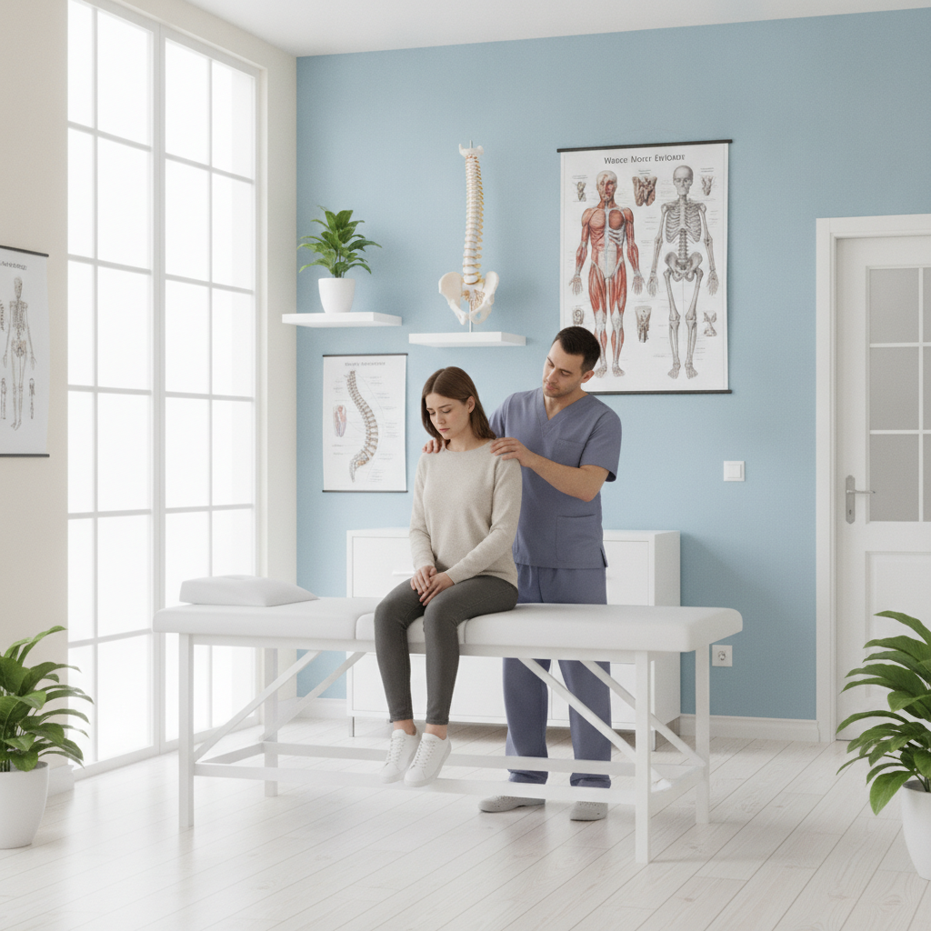 Person receiving a chiropractic evaluation, Chiropractor San Antonio TX clinic setting
