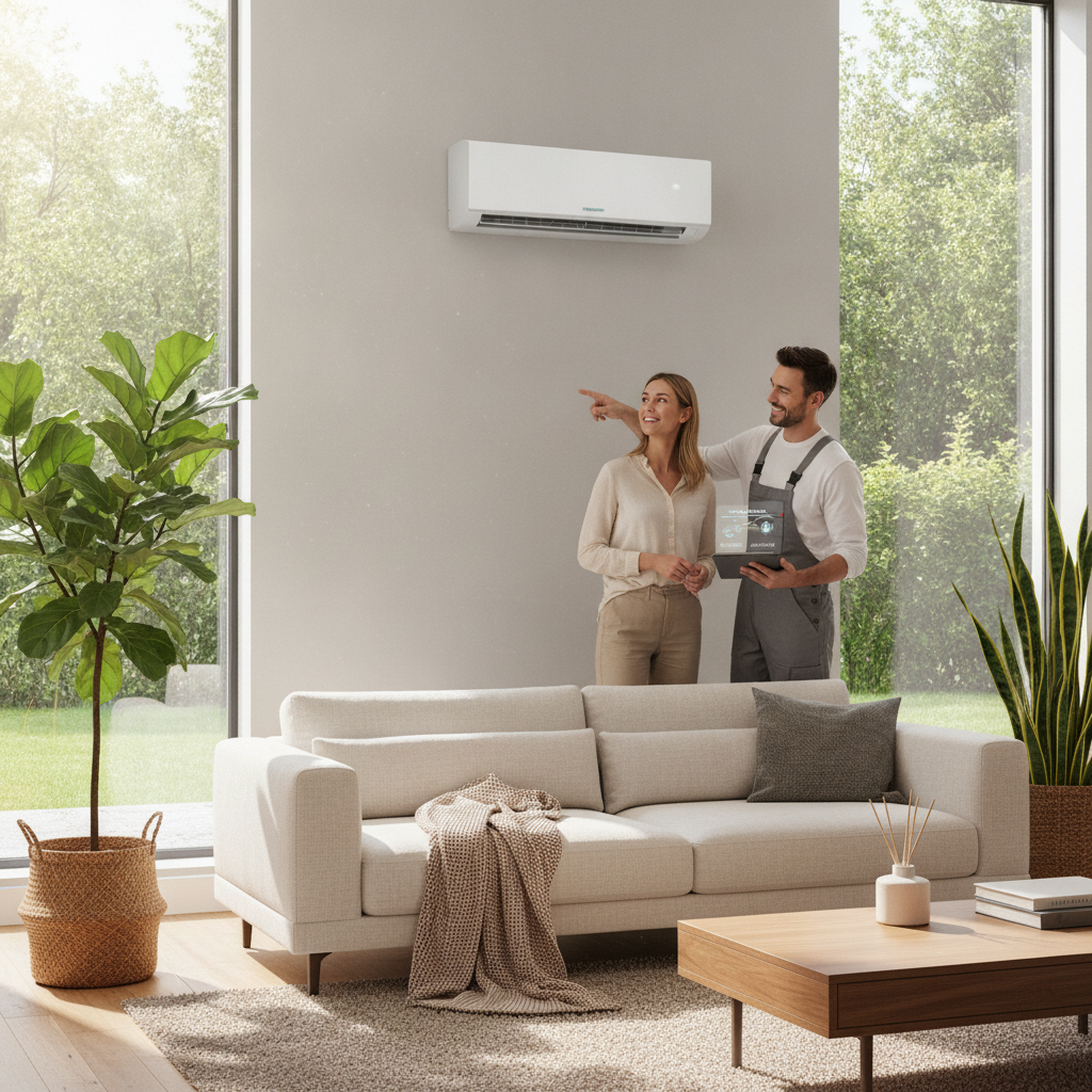 Technician installing a modern air conditioning unit in a residential home, highlighting AC Installation Tampa FL best practices