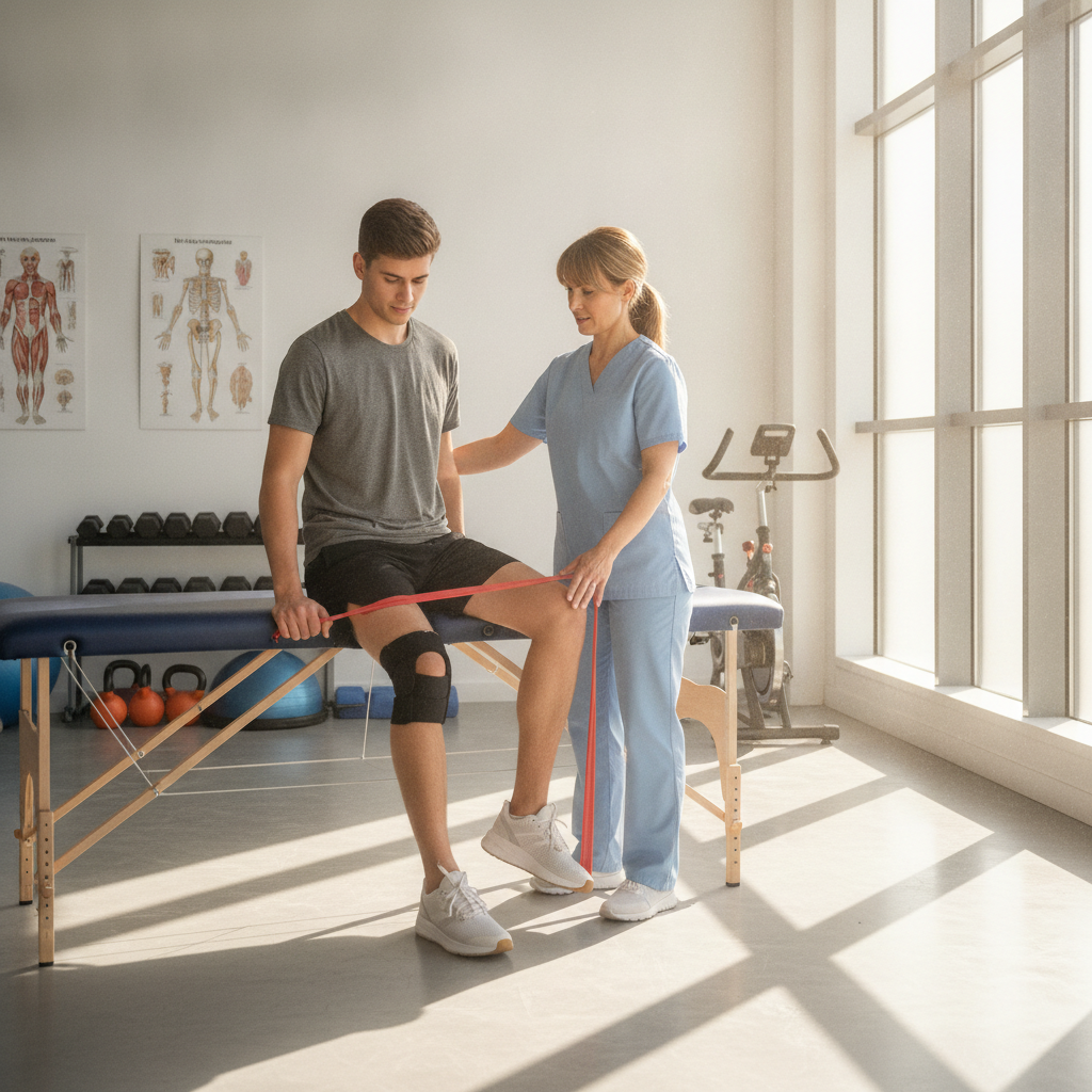 Physical therapist working with athlete