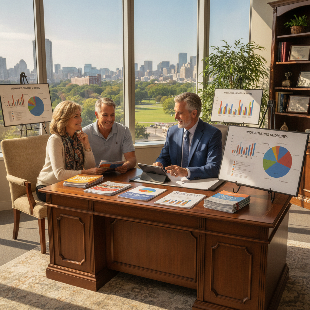 Medicare Supplement Agent Fort Lauderdale FL consulting with clients in a bright office, reviewing Medigap plan options and rates