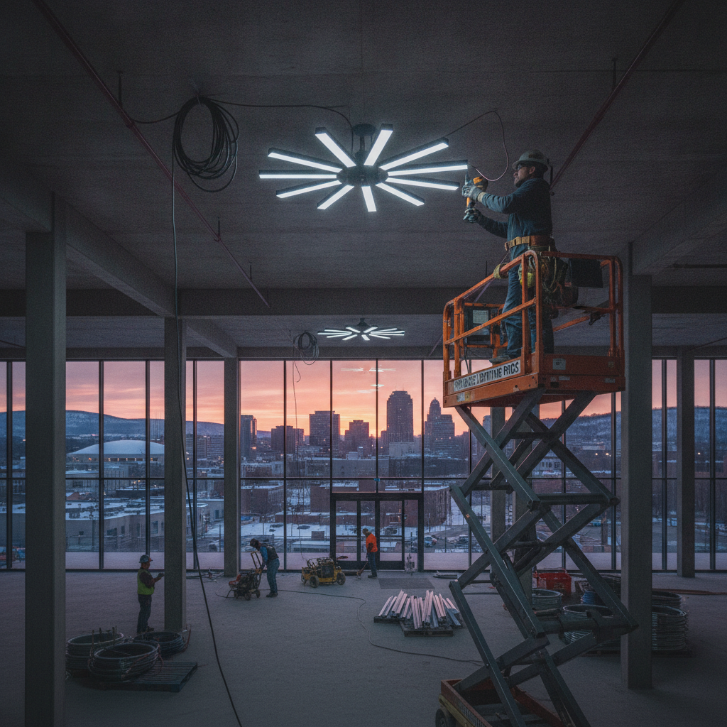 Lighting installation electrician at work