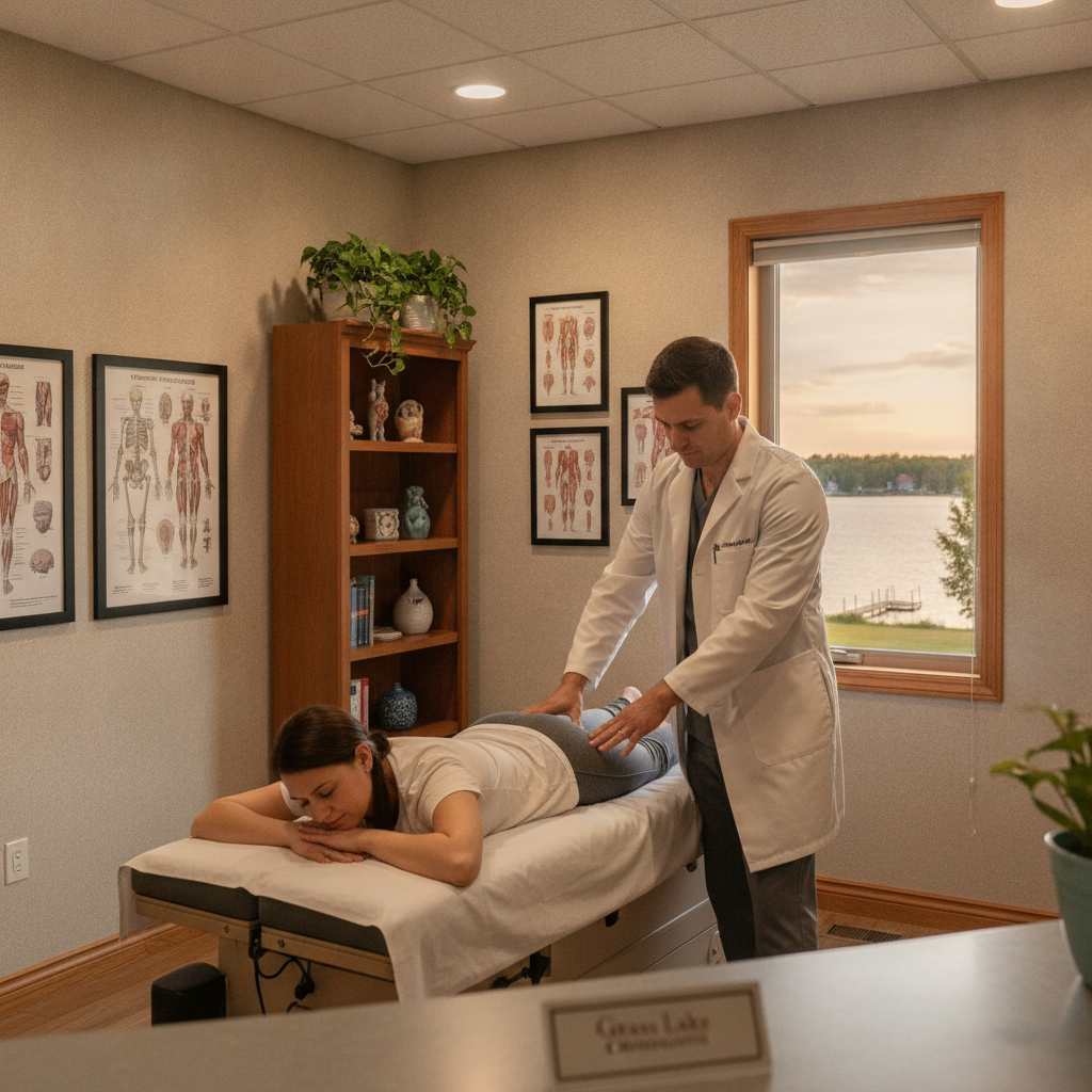 Chiropractor for Back Pain Grass Lake MI helping a patient with persistent back tightness in a bright, welcoming clinic