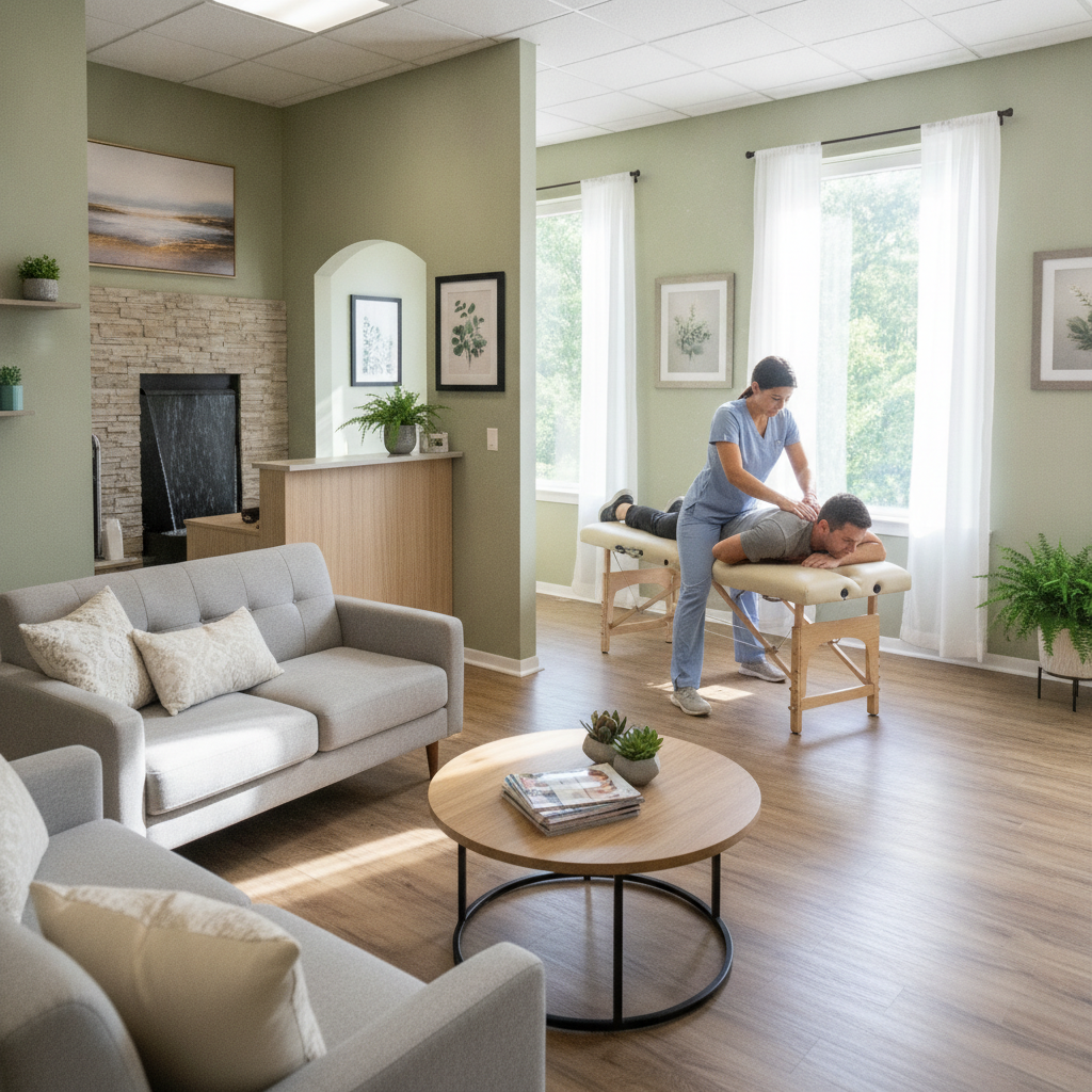 A chiropractor Rochester Hills MI office, showing a patient receiving spinal adjustment in a welcoming, modern clinic