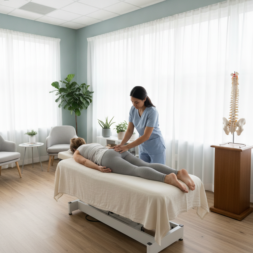 A chiropractor performing a spinal adjustment for a patient experiencing recurring misalignment and postural strain, illustrating chiropractic care San Antonio TX